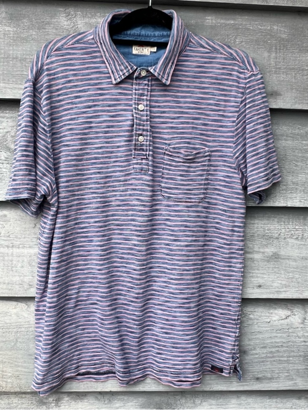 Faherty Men’s Striped Polo Shirt in Blue & Pink